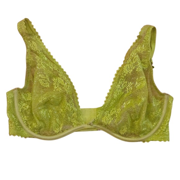 Savage X Fenty Sheer Lace Plunge Bra Green Unlined 38DD - Picture 1 of 4